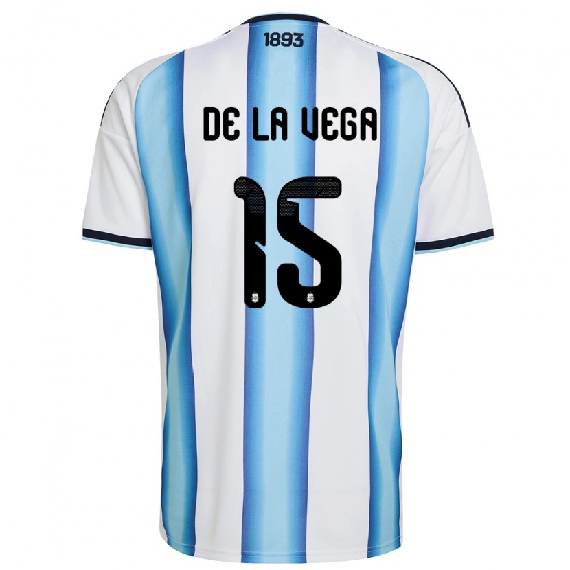 Danxen Hombre Camiseta Argentina Pedro De La Vega #15 Blanco Azul Cielo Marino 1ª Equipación 26-28 La Camisa México