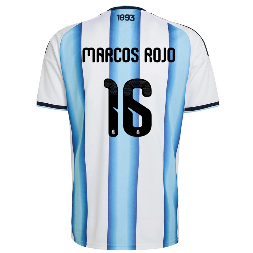 Danxen Hombre Camiseta Argentina Marcos Rojo #16 Blanco Azul Cielo Marino 1ª Equipación 26-28 La Camisa México