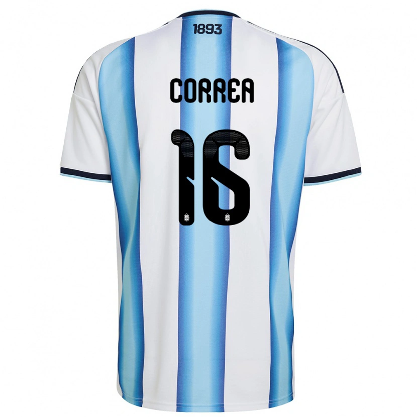 Danxen Hombre Camiseta Argentina Angel Correa #16 Blanco Azul Cielo Marino 1ª Equipación 26-28 La Camisa México