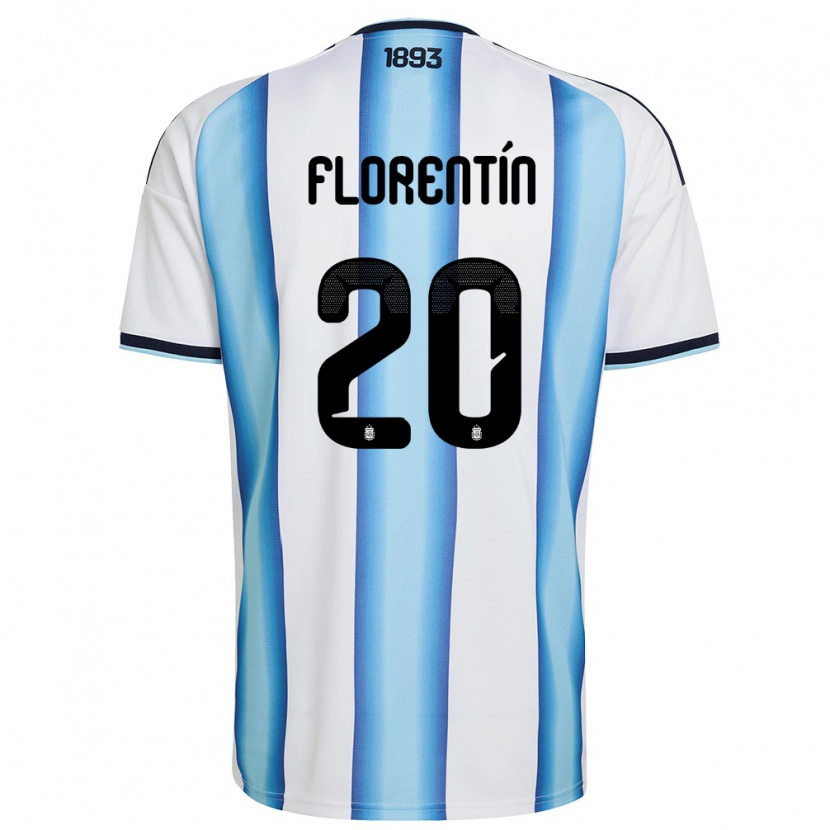 Danxen Hombre Camiseta Argentina Ciro Florentín #20 Blanco Azul Cielo Marino 1ª Equipación 26-28 La Camisa México
