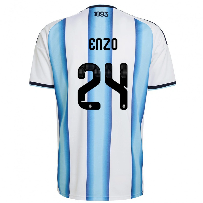 Danxen Hombre Camiseta Argentina Enzo Fernández #24 Blanco Azul Cielo Marino 1ª Equipación 26-28 La Camisa México