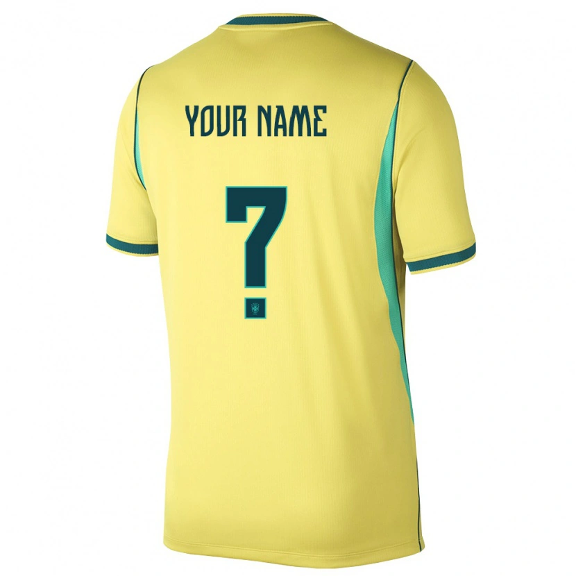 Danxen Hombre Camiseta Brasil Su Nombre #0 Amarillo Verde 1ª Equipación 26-28 La Camisa México