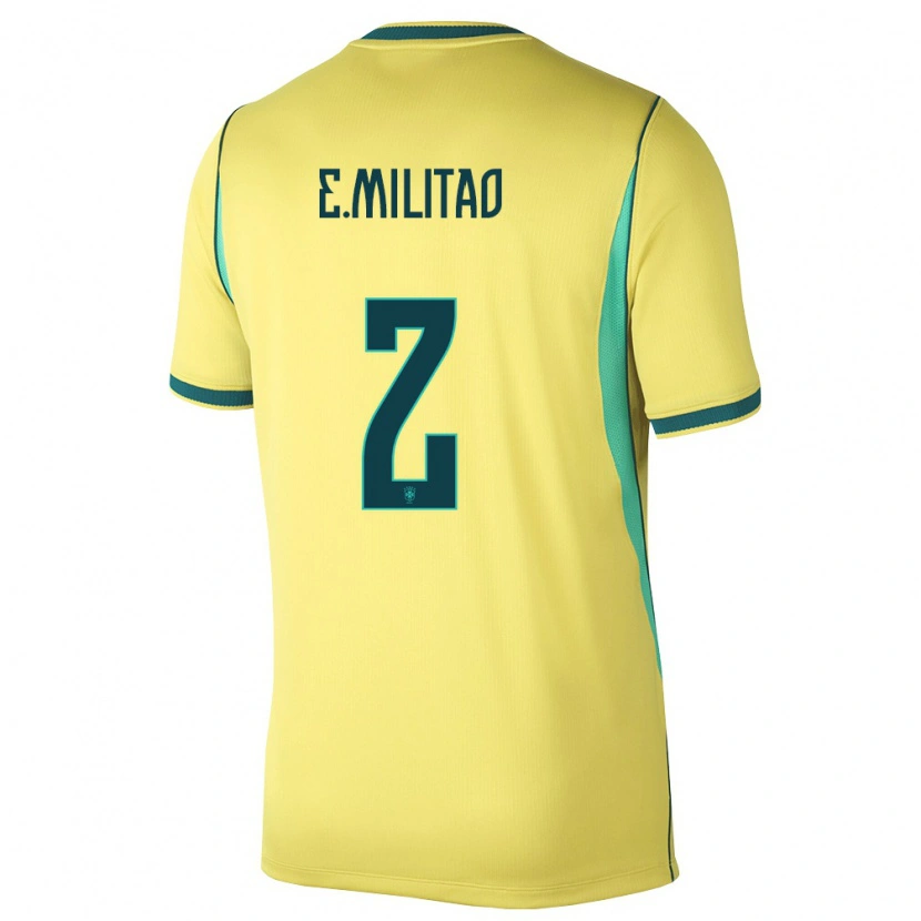 Danxen Hombre Camiseta Brasil Éder Militão #2 Amarillo Verde 1ª Equipación 26-28 La Camisa México