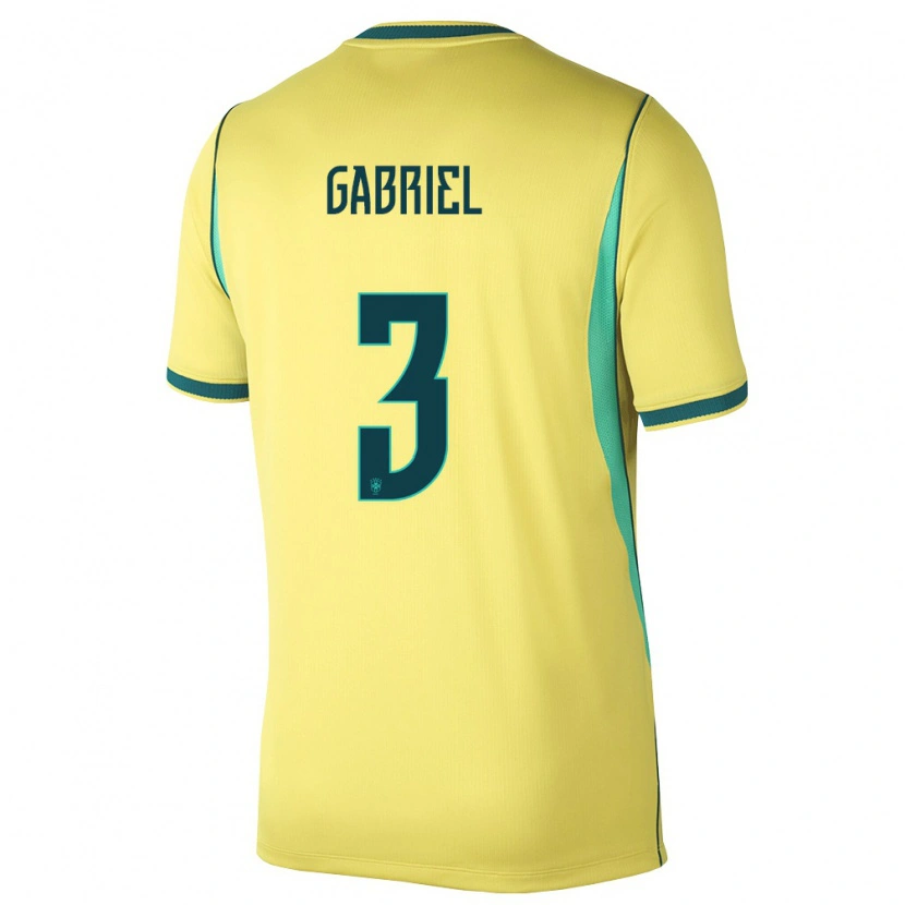 Danxen Hombre Camiseta Brasil Gabriel Magalhães #3 Amarillo Verde 1ª Equipación 26-28 La Camisa México