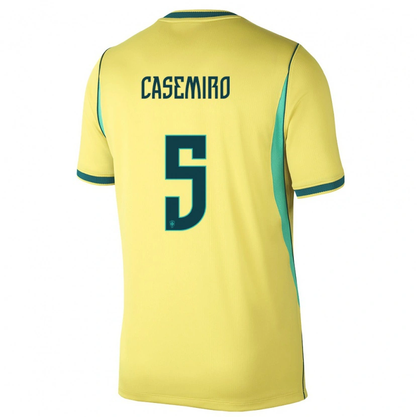 Danxen Hombre Camiseta Brasil Casemiro #5 Amarillo Verde 1ª Equipación 26-28 La Camisa México