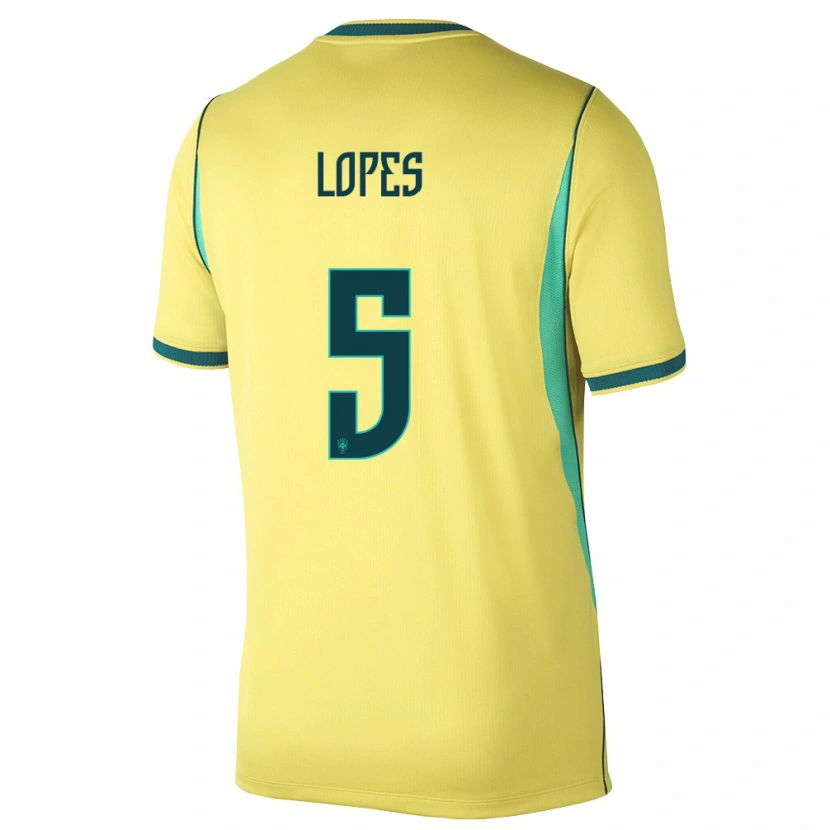 Danxen Hombre Camiseta Brasil Lucas Lopes #5 Amarillo Verde 1ª Equipación 26-28 La Camisa México