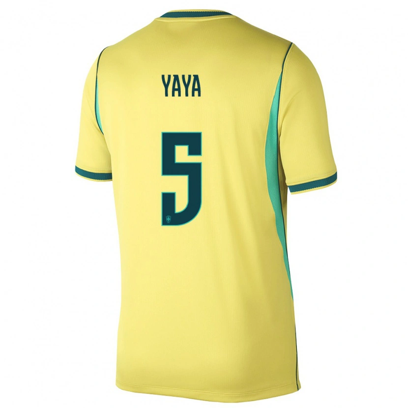 Danxen Hombre Camiseta Brasil Yaya #5 Amarillo Verde 1ª Equipación 26-28 La Camisa México