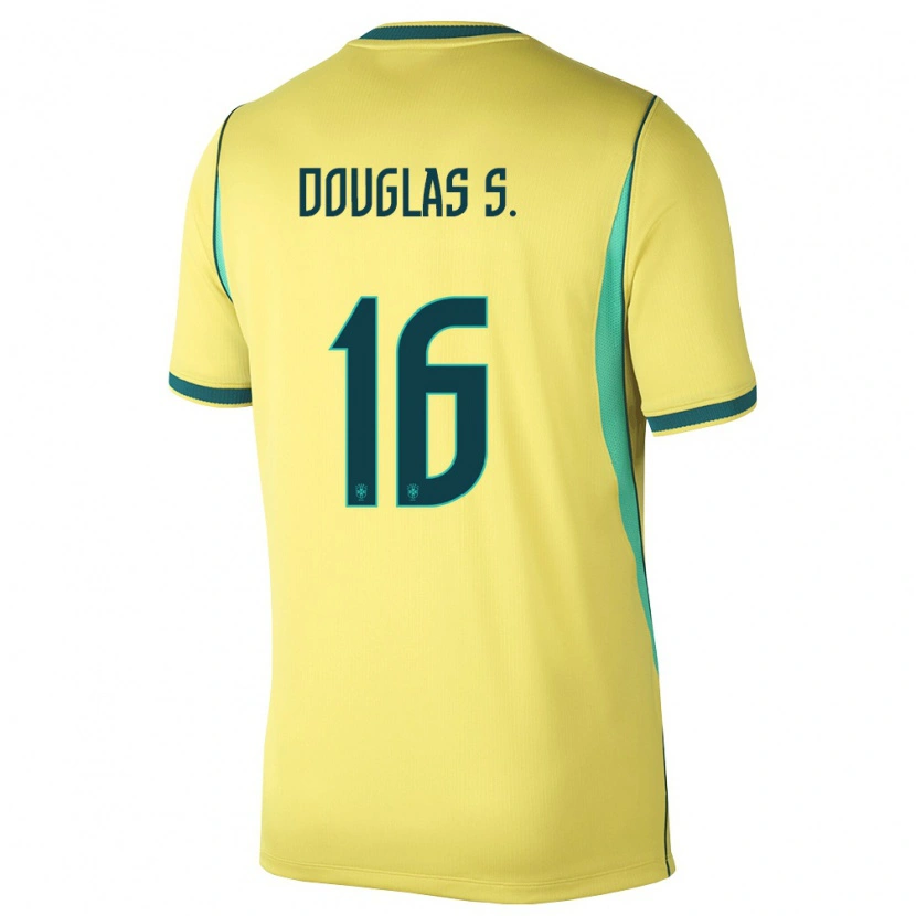 Danxen Hombre Camiseta Brasil Douglas Santos #16 Amarillo Verde 1ª Equipación 26-28 La Camisa México