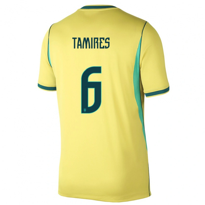 Danxen Hombre Camiseta Brasil Tamires #6 Amarillo Verde 1ª Equipación 26-28 La Camisa México