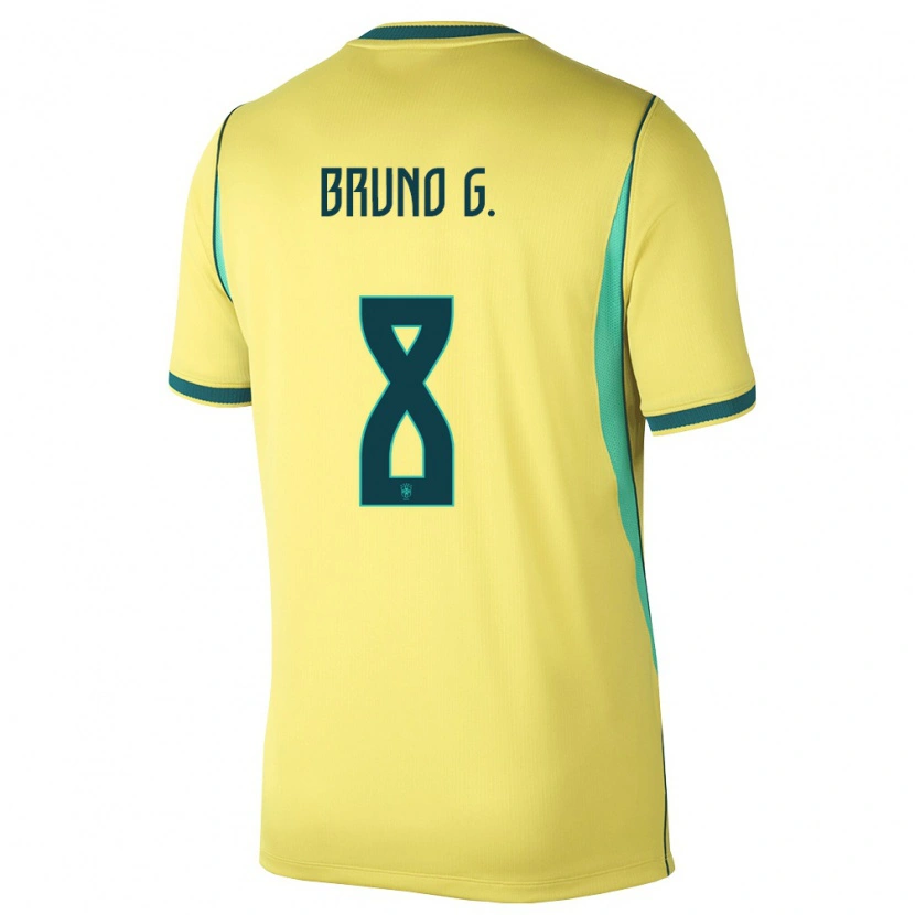 Danxen Hombre Camiseta Brasil Bruno Guimarães #8 Amarillo Verde 1ª Equipación 26-28 La Camisa México