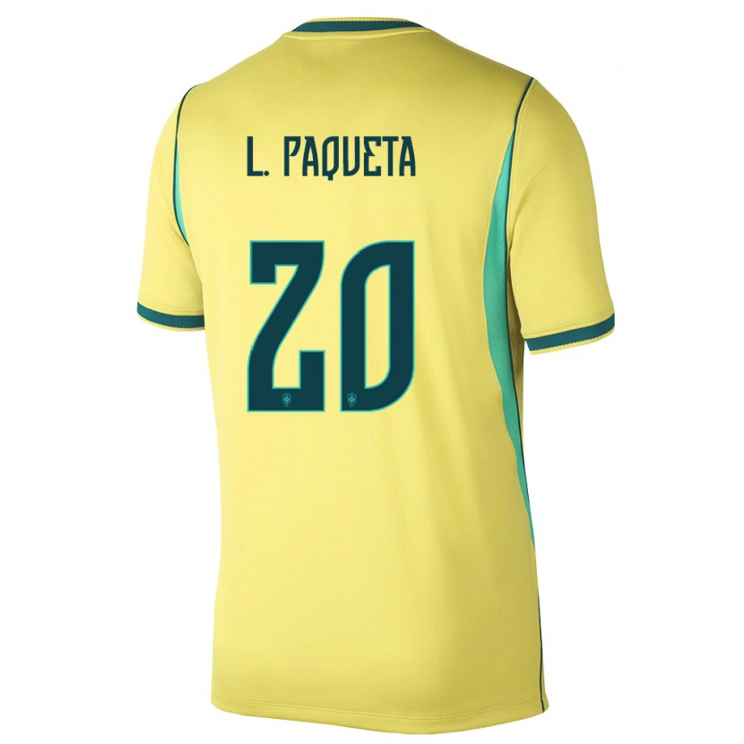Danxen Hombre Camiseta Brasil Lucas Paquetá #20 Amarillo Verde 1ª Equipación 26-28 La Camisa México