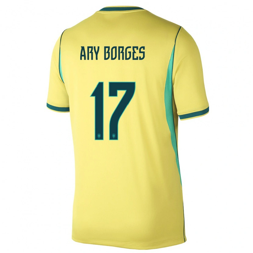 Danxen Hombre Camiseta Brasil Ary Borges #17 Amarillo Verde 1ª Equipación 26-28 La Camisa México