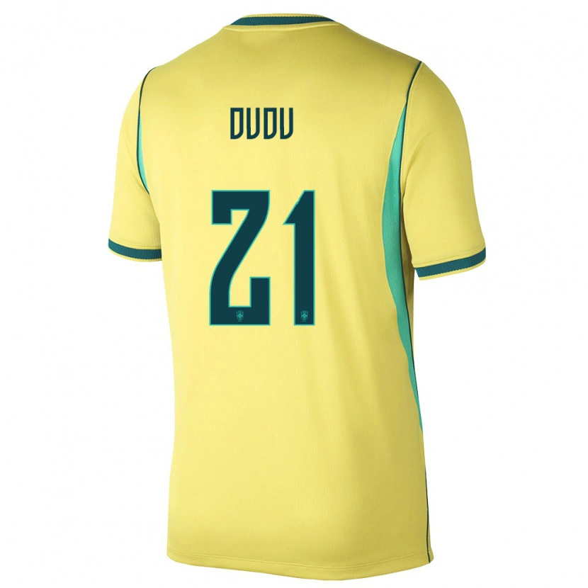 Danxen Hombre Camiseta Brasil Dudu #21 Amarillo Verde 1ª Equipación 26-28 La Camisa México