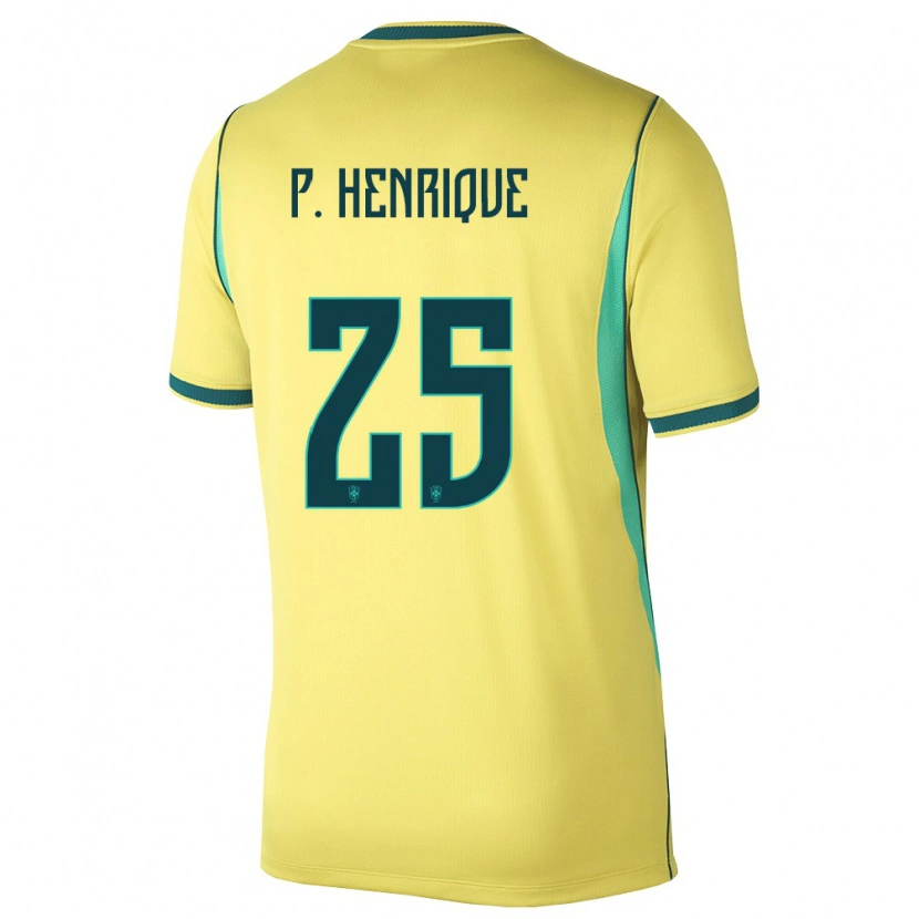 Danxen Hombre Camiseta Brasil Paulo Henrique #25 Amarillo Verde 1ª Equipación 26-28 La Camisa México