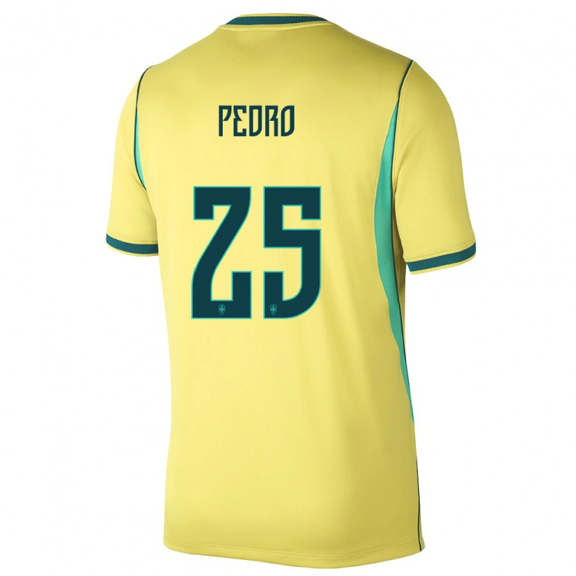 Danxen Hombre Camiseta Brasil Pedro #25 Amarillo Verde 1ª Equipación 26-28 La Camisa México