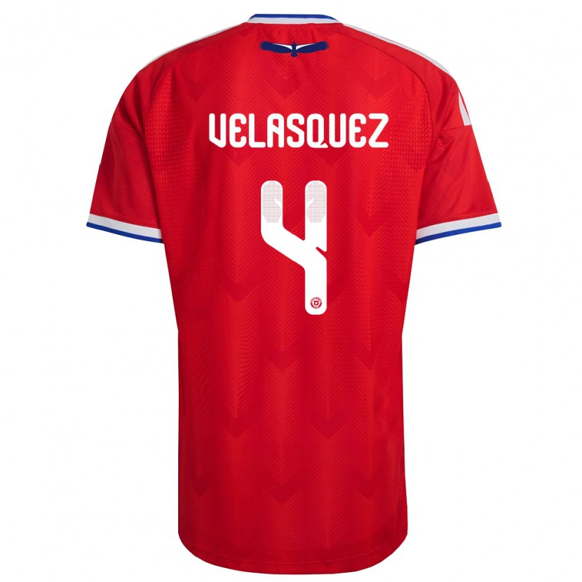 Danxen Hombre Camiseta Chile Lucas Velásquez #4 Rojo Blanco Azul 1ª Equipación 26-28 La Camisa México
