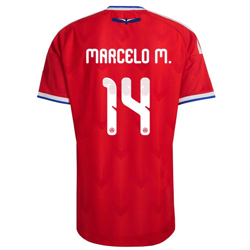 Danxen Hombre Camiseta Chile Marcelo Morales #14 Rojo Blanco Azul 1ª Equipación 26-28 La Camisa México