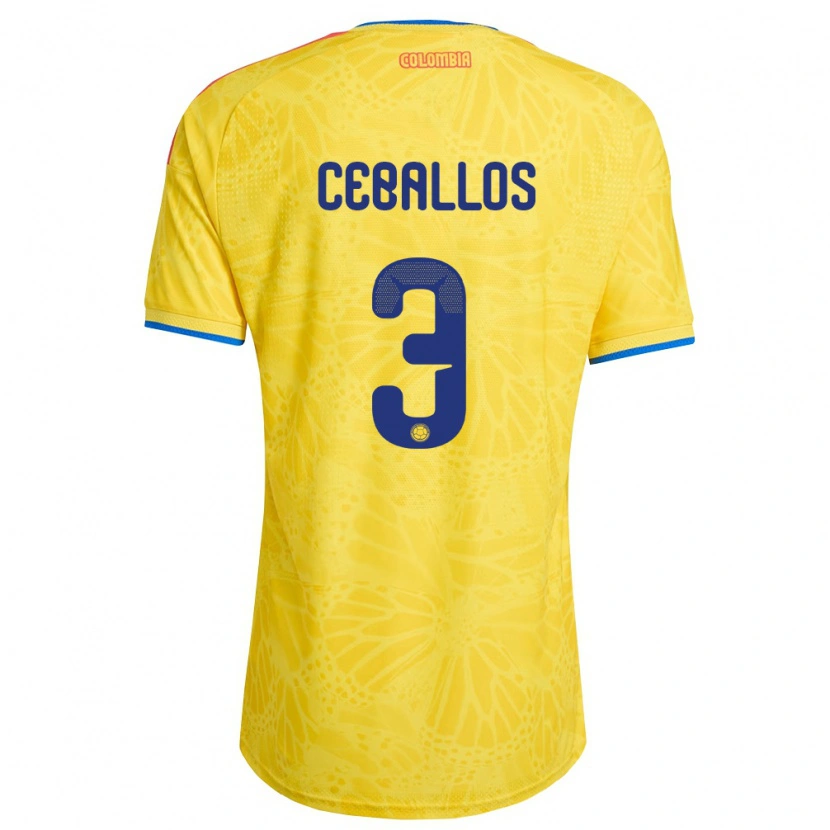 Danxen Hombre Camiseta Colombia Brayan Ceballos #3 Amarillo Azul Rojo 1ª Equipación 26-28 La Camisa México