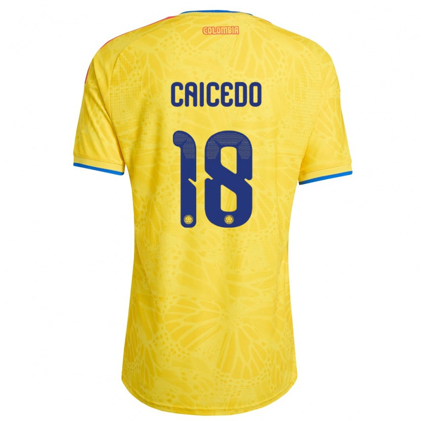Danxen Hombre Camiseta Colombia Linda Caicedo #18 Amarillo Azul Rojo 1ª Equipación 26-28 La Camisa México
