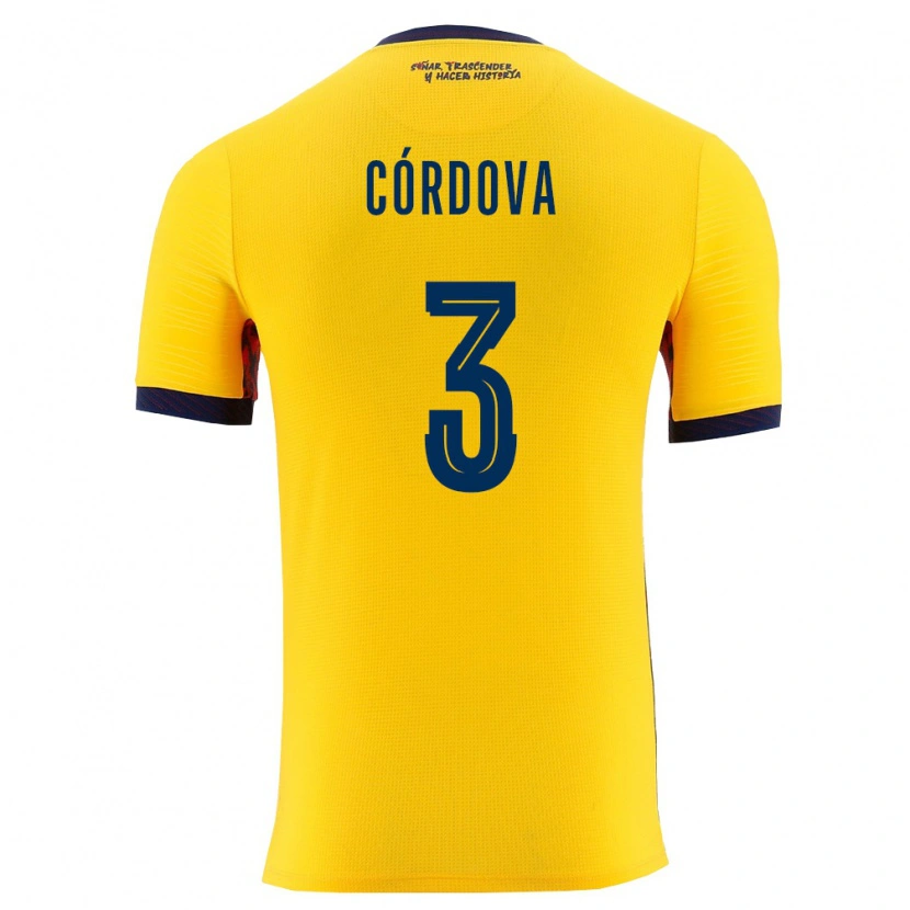 Danxen Hombre Camiseta Ecuador Luis Cordova #3 Amarillo Marino 1ª Equipación 26-28 La Camisa México