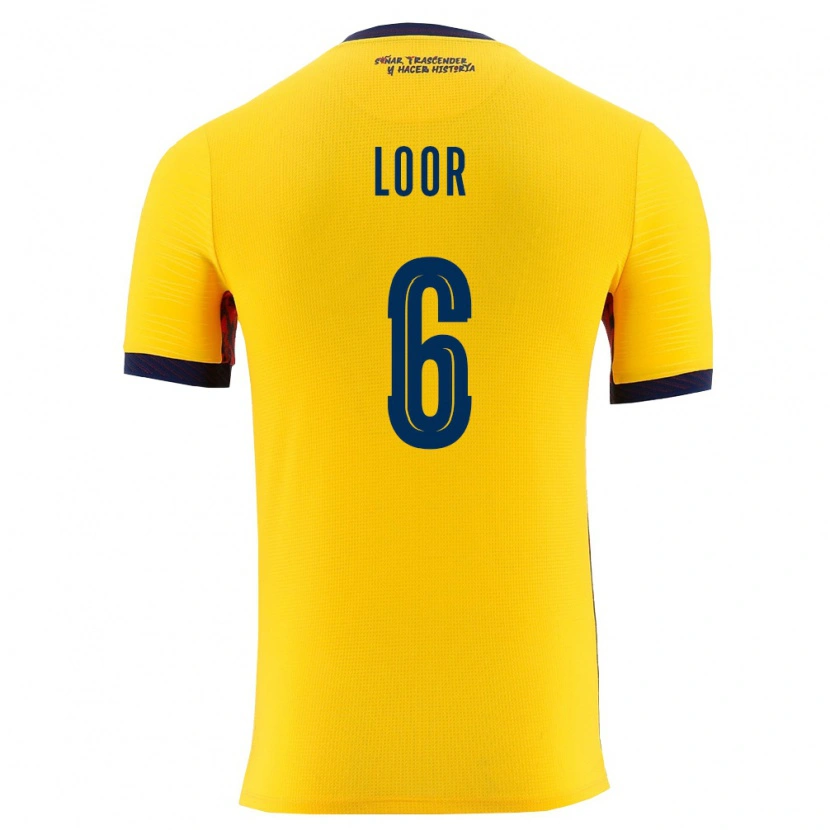 Danxen Hombre Camiseta Ecuador Layan Loor #6 Amarillo Marino 1ª Equipación 26-28 La Camisa México