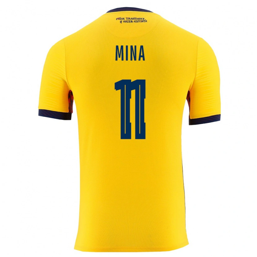Danxen Hombre Camiseta Ecuador Ariel Mina #11 Amarillo Marino 1ª Equipación 26-28 La Camisa México