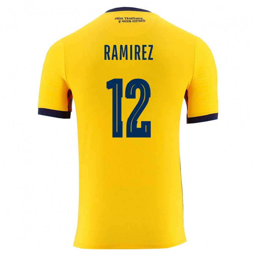 Danxen Hombre Camiseta Ecuador Moisés Ramírez #12 Amarillo Marino 1ª Equipación 26-28 La Camisa México