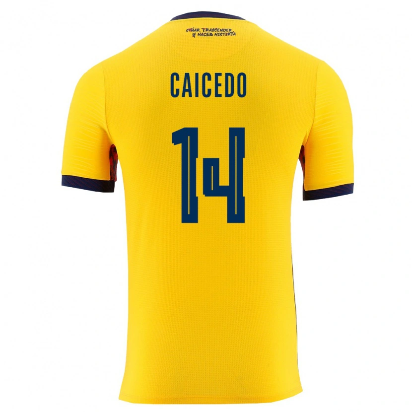 Danxen Hombre Camiseta Ecuador Carina Caicedo #14 Amarillo Marino 1ª Equipación 26-28 La Camisa México