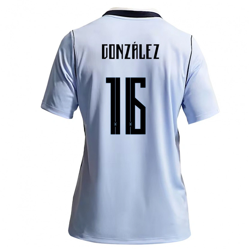 Danxen Hombre Camiseta Uruguay Lorena Gonzalez #16 Azul Cielo Blanco 1ª Equipación 26-28 La Camisa México