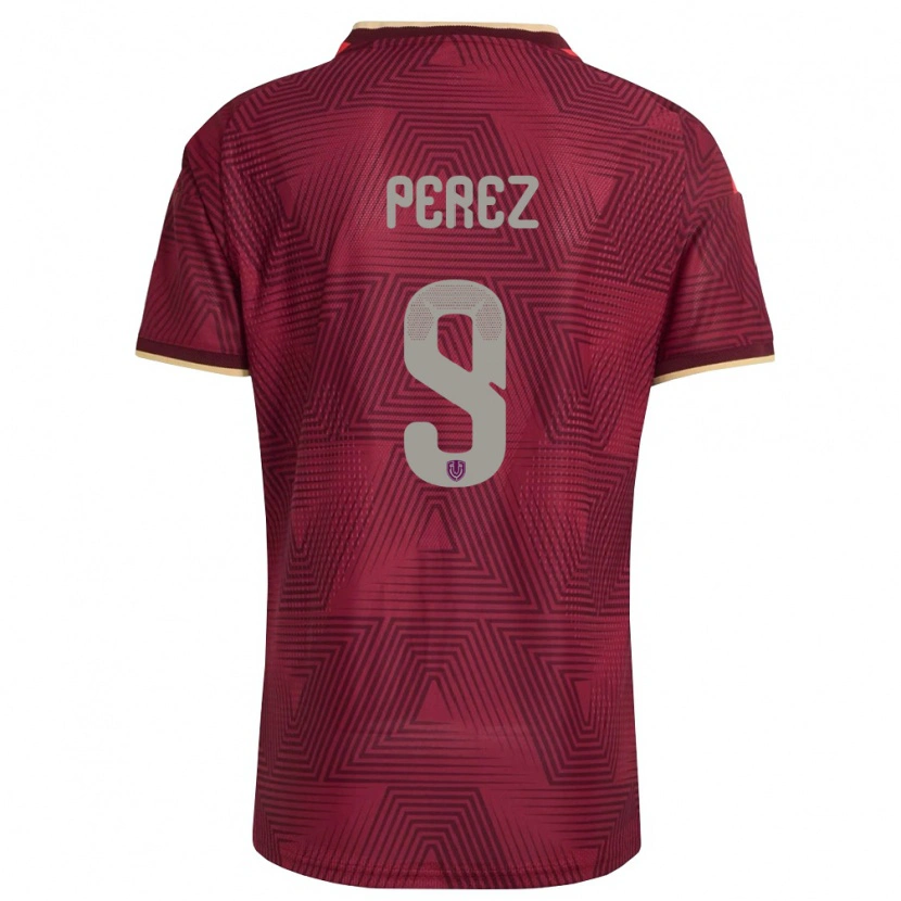 Danxen Hombre Camiseta Venezuela Daniel Pérez #9 Borgoña Oro Amarillo 1ª Equipación 26-28 La Camisa México