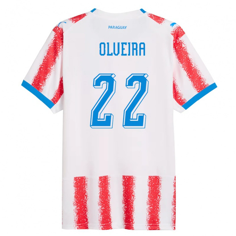 Danxen Hombre Camiseta Paraguay Gastón Olveira #22 Blanco Rojo Azul 1ª Equipación 26-28 La Camisa México
