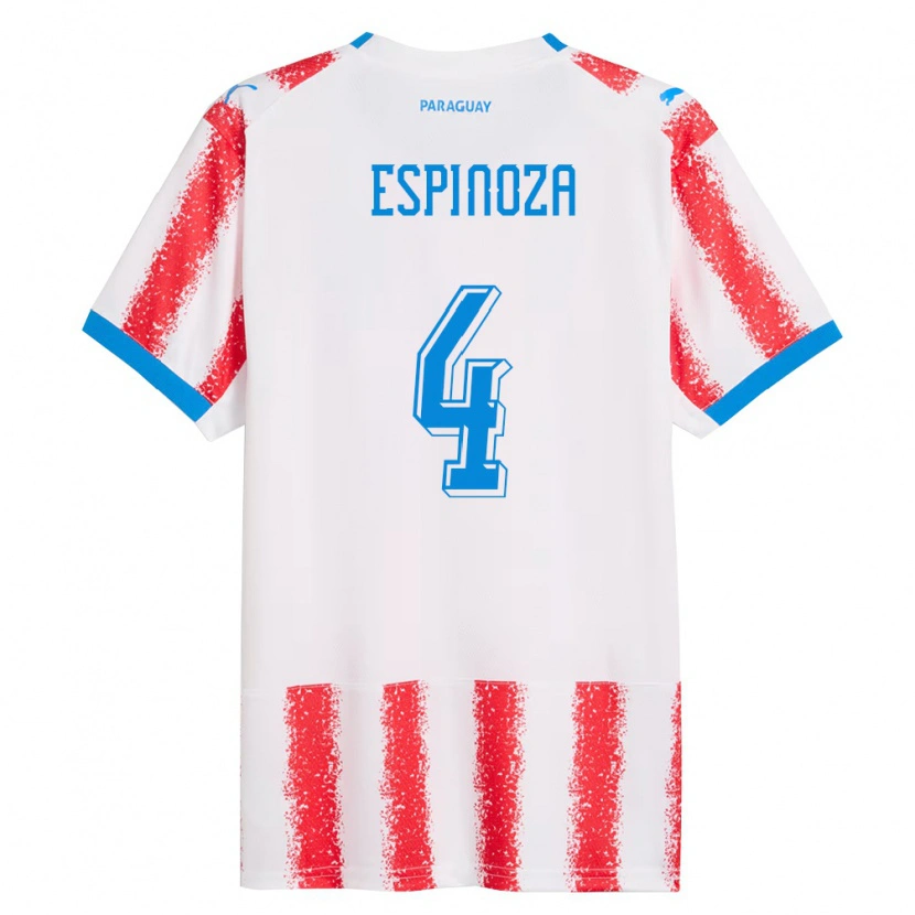 Danxen Hombre Camiseta Paraguay Matías Espinoza #4 Blanco Rojo Azul 1ª Equipación 26-28 La Camisa México