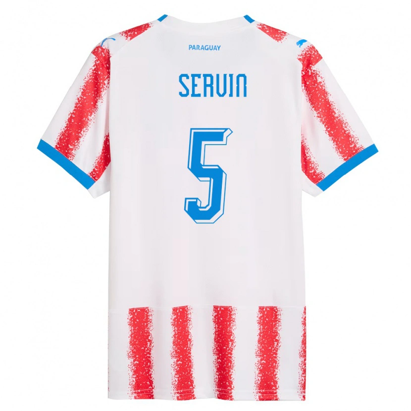 Danxen Hombre Camiseta Paraguay Thiago Servín #5 Blanco Rojo Azul 1ª Equipación 26-28 La Camisa México