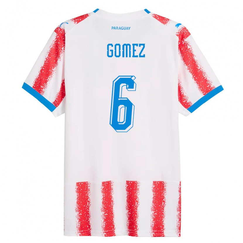 Danxen Hombre Camiseta Paraguay Marcos Gómez #6 Blanco Rojo Azul 1ª Equipación 26-28 La Camisa México