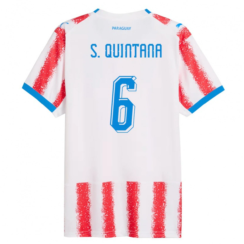 Danxen Hombre Camiseta Paraguay Sebastián Quintana #6 Blanco Rojo Azul 1ª Equipación 26-28 La Camisa México