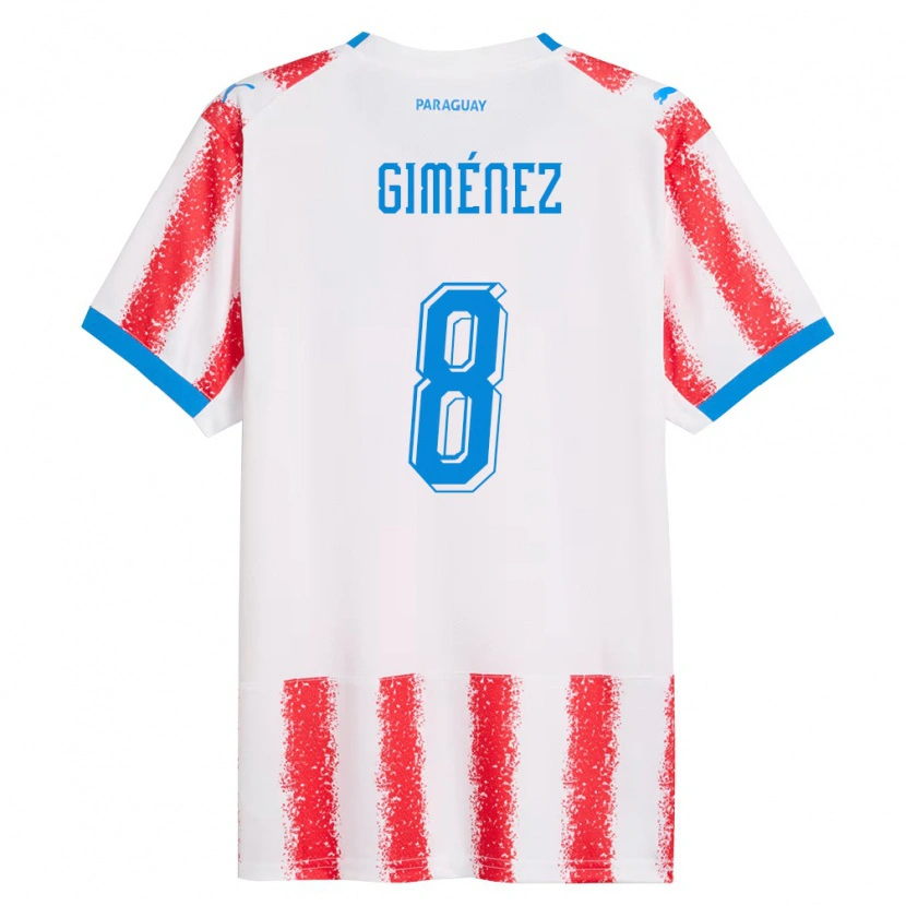 Danxen Hombre Camiseta Paraguay Osmar Giménez #8 Blanco Rojo Azul 1ª Equipación 26-28 La Camisa México