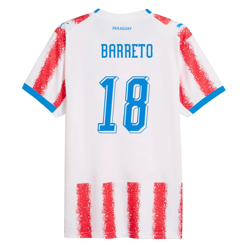 Danxen Hombre Camiseta Paraguay Liz Barreto #18 Blanco Rojo Azul 1ª Equipación 26-28 La Camisa México