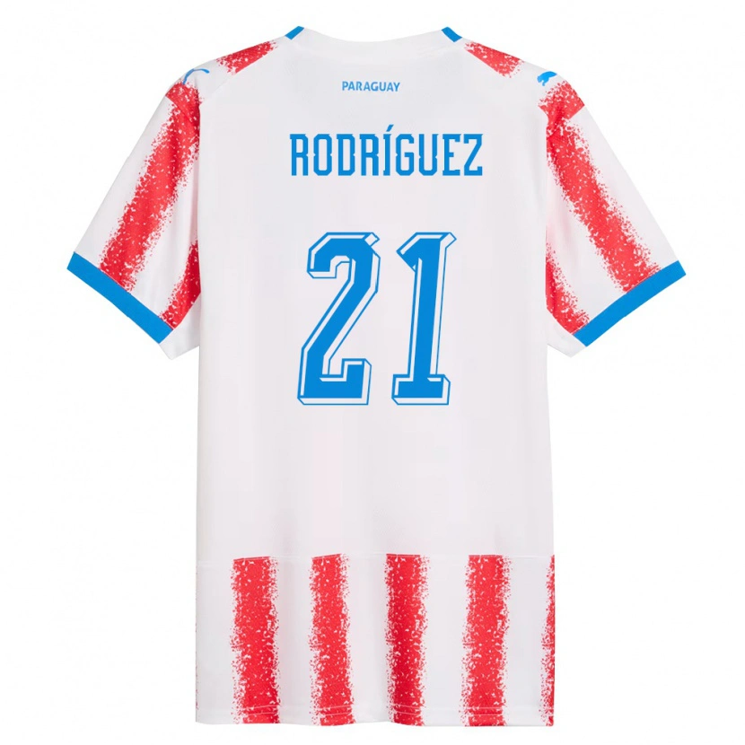 Danxen Hombre Camiseta Paraguay Diego Rodríguez #21 Blanco Rojo Azul 1ª Equipación 26-28 La Camisa México