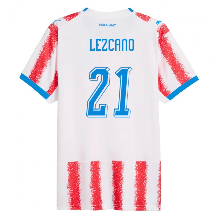 Danxen Hombre Camiseta Paraguay Rubén Lezcano #21 Blanco Rojo Azul 1ª Equipación 26-28 La Camisa México