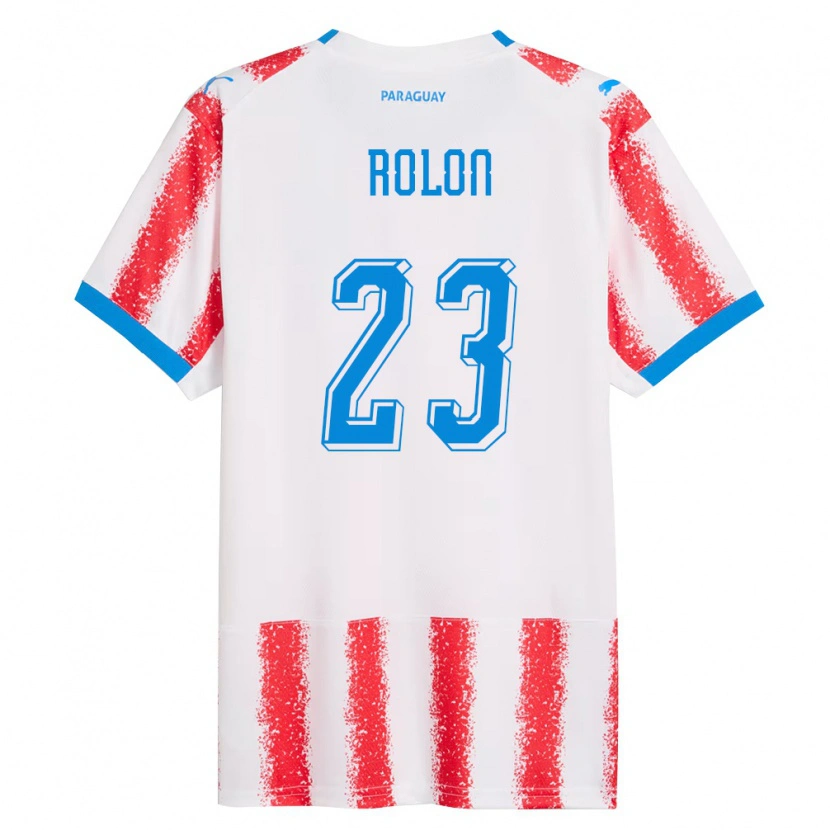 Danxen Hombre Camiseta Paraguay Luis Rolón #23 Blanco Rojo Azul 1ª Equipación 26-28 La Camisa México