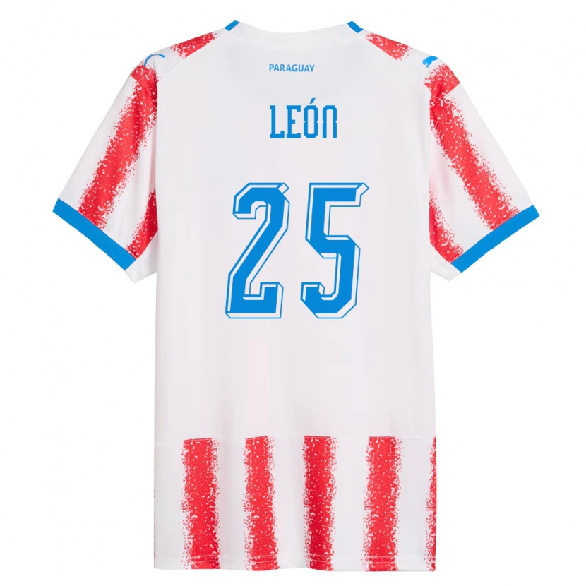 Danxen Hombre Camiseta Paraguay Diego León #25 Blanco Rojo Azul 1ª Equipación 26-28 La Camisa México