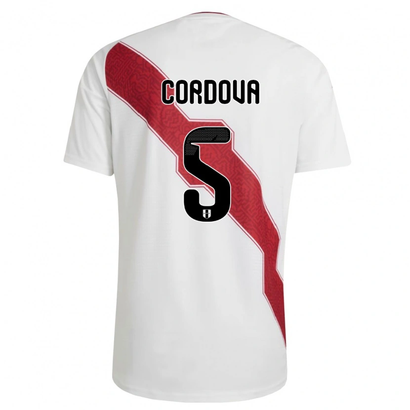 Danxen Hombre Camiseta Perú Bryan Córdova #5 Blanco Rojo Negro 1ª Equipación 26-28 La Camisa México