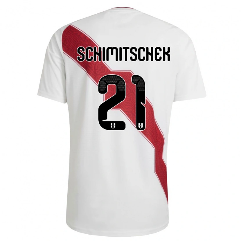 Danxen Hombre Camiseta Perú Ian Schimitschek #21 Blanco Rojo Negro 1ª Equipación 26-28 La Camisa México