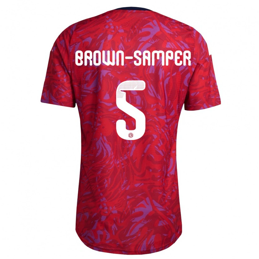 Danxen Hombre Camiseta Costa Rica Isaac Brown-Samper #5 Rojo Púrpura Marino 1ª Equipación 26-28 La Camisa México
