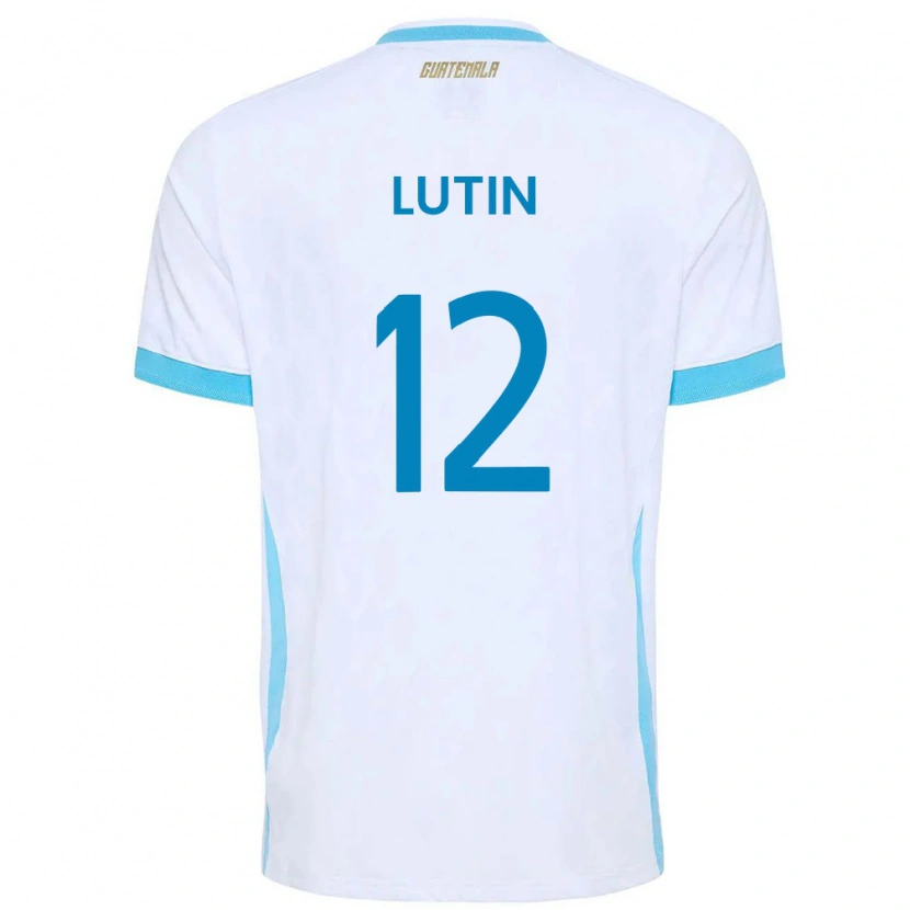 Danxen Hombre Camiseta Guatemala John Lutin #12 Blanco Azul Cielo Oro 1ª Equipación 26-28 La Camisa México