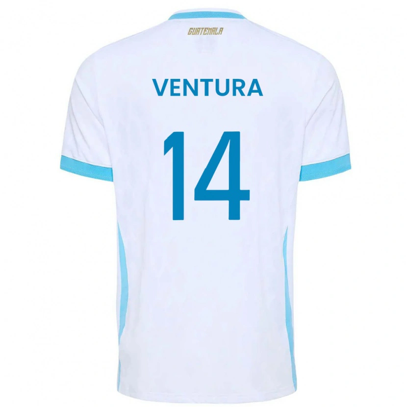Danxen Hombre Camiseta Guatemala Madelyn Ventura #14 Blanco Azul Cielo Oro 1ª Equipación 26-28 La Camisa México