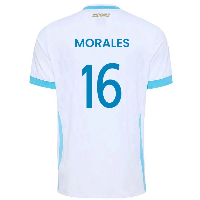 Danxen Hombre Camiseta Guatemala José Morales #16 Blanco Azul Cielo Oro 1ª Equipación 26-28 La Camisa México
