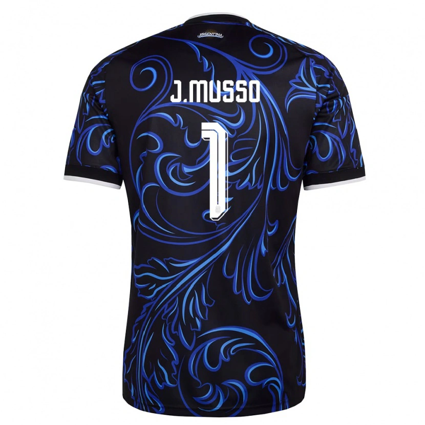 Danxen Hombre Camiseta Argentina Juan Musso #1 Negro Blanco Azul Cielo 2ª Equipación 26-28 La Camisa México