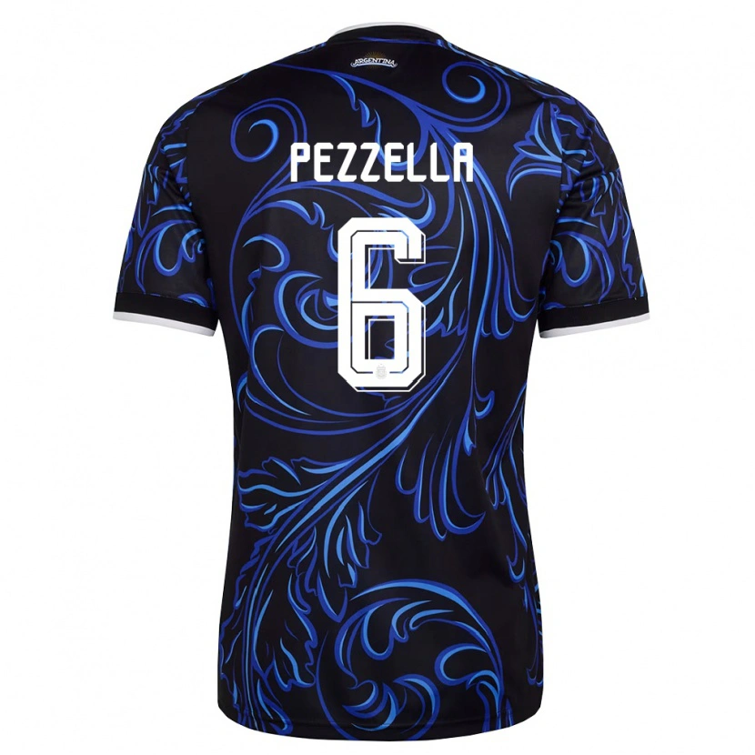 Danxen Hombre Camiseta Argentina German Pezzella #6 Negro Blanco Azul Cielo 2ª Equipación 26-28 La Camisa México