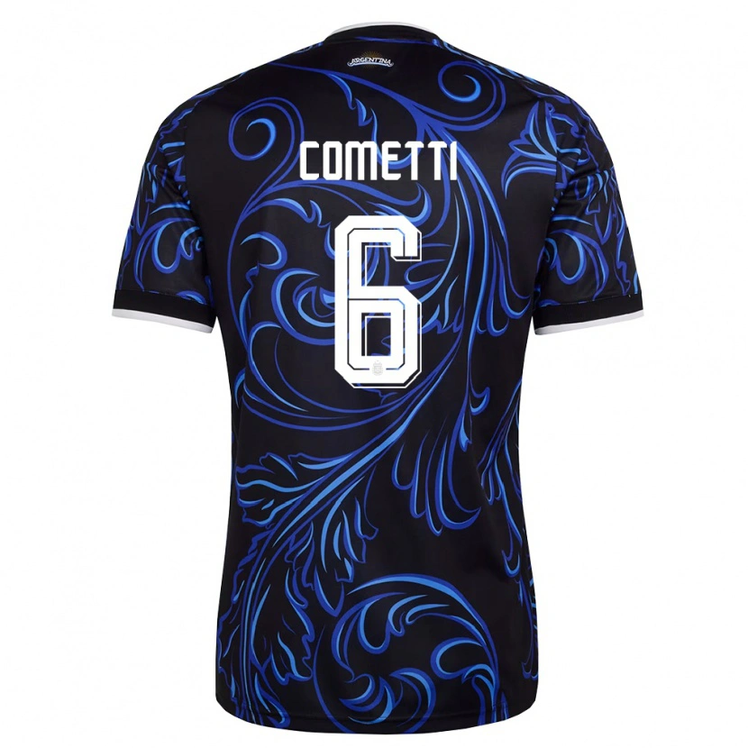 Danxen Hombre Camiseta Argentina Aldana Cometti #6 Negro Blanco Azul Cielo 2ª Equipación 26-28 La Camisa México